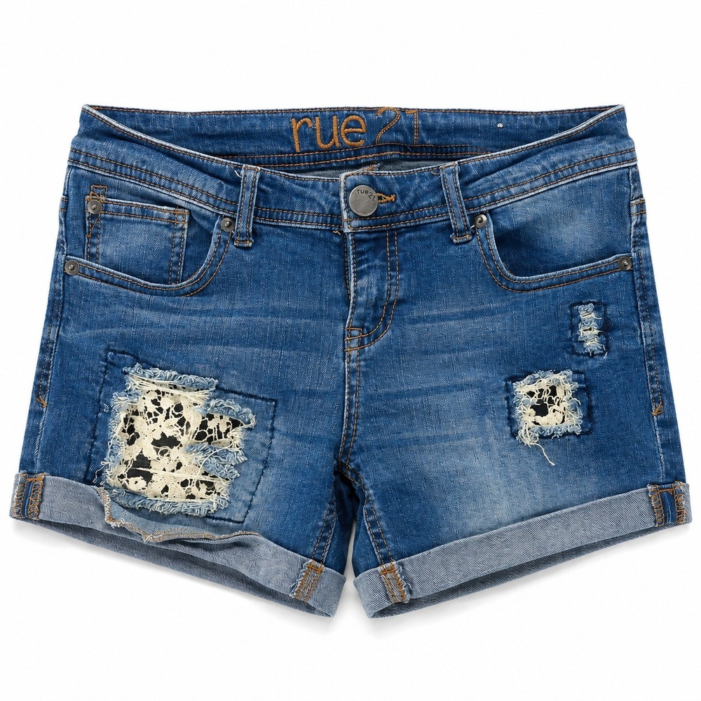y2k Coachella effortless indie Hippie Festival Denim Patchwork Shorts Boho sz5/6